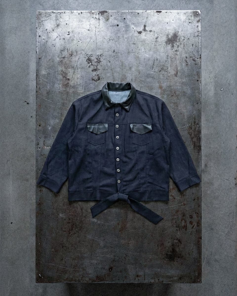 Leather-Trimmed Raw Denim Jacket - image 2