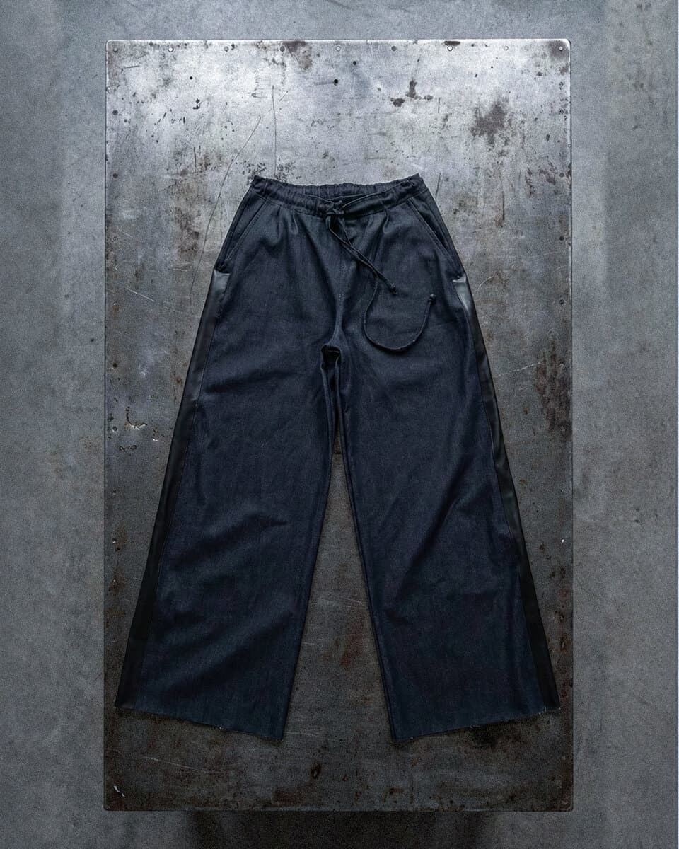 Leather-Trimmed Raw Denim Pants - image 2