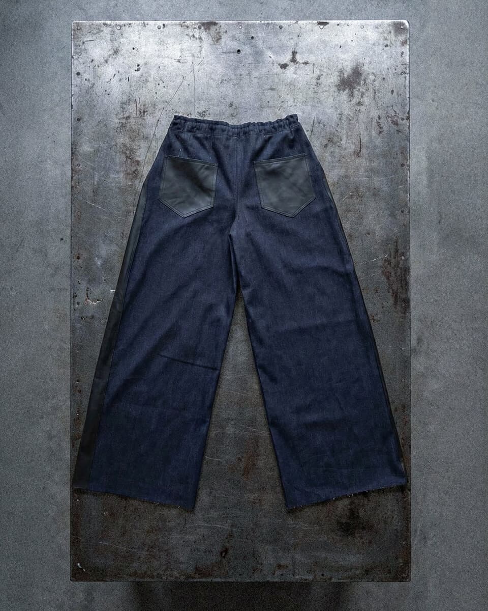 Leather-Trimmed Raw Denim Pants - image 3