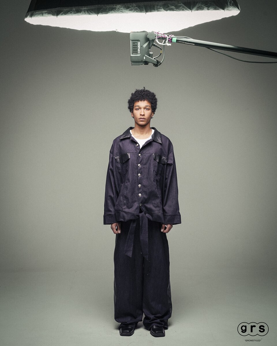 Leather-Trimmed Raw Denim Jacket - image 1