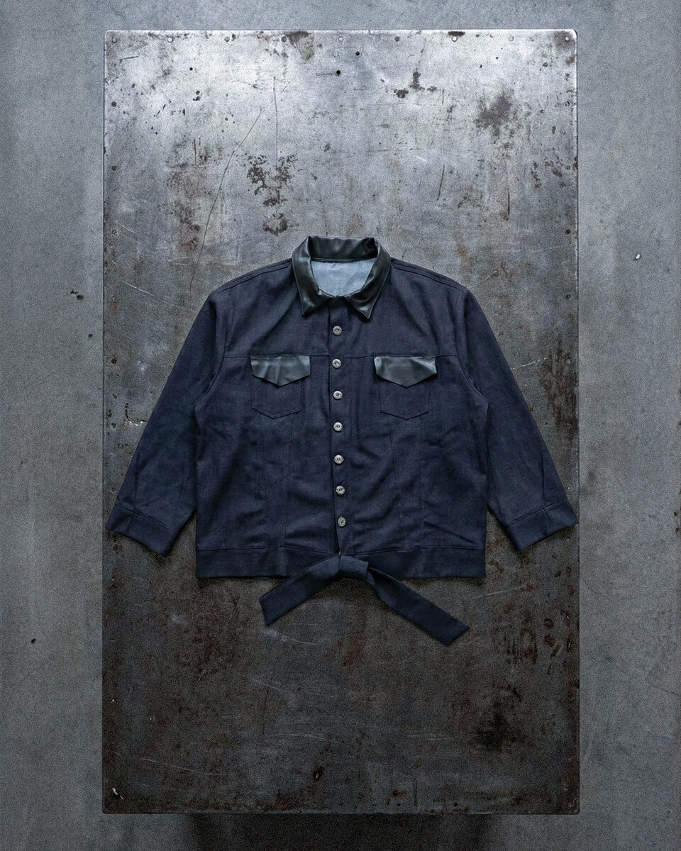 Leather-Trimmed Raw Denim Jacket hover