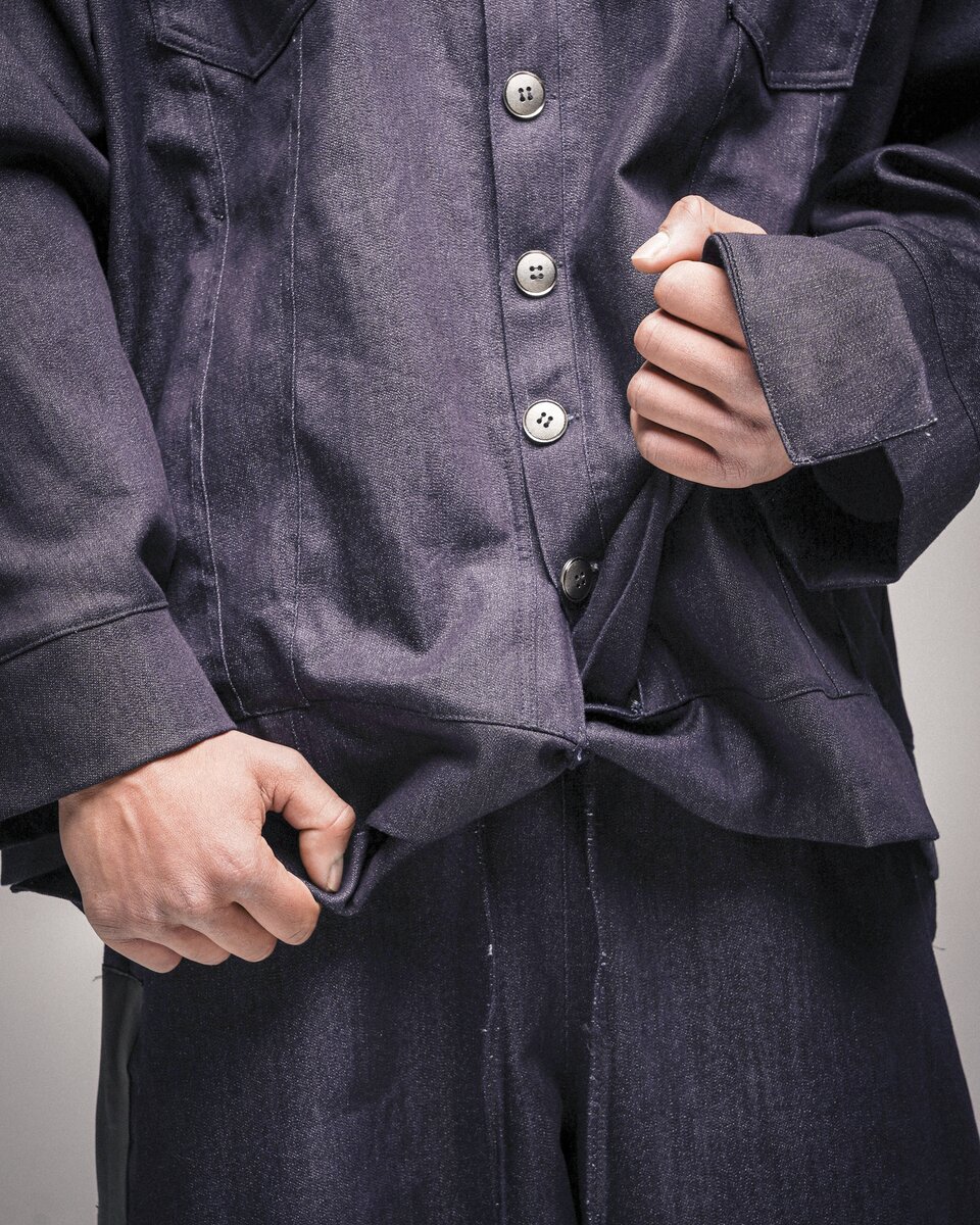 Leather-Trimmed Raw Denim Jacket - image 4