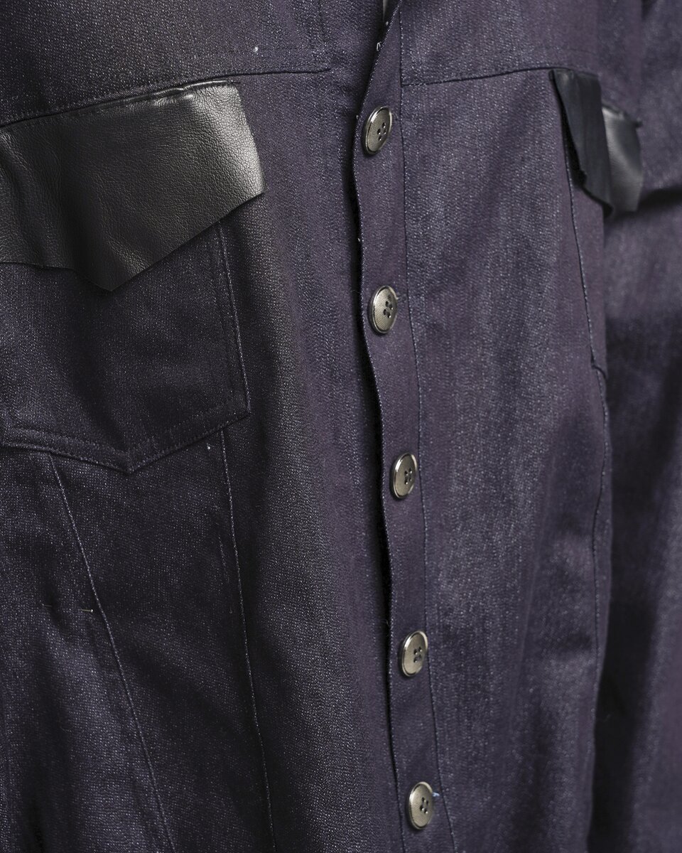 Leather-Trimmed Raw Denim Jacket - image 6