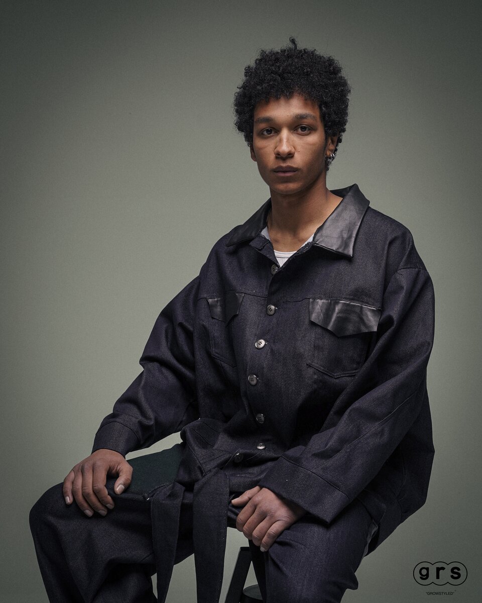Leather-Trimmed Raw Denim Jacket - image 7