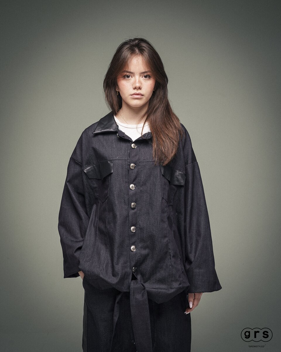 Leather-Trimmed Raw Denim Jacket - image 8