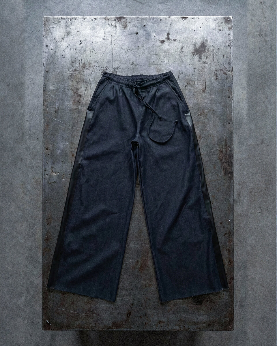 Leather-Trimmed Raw Denim Pants hover