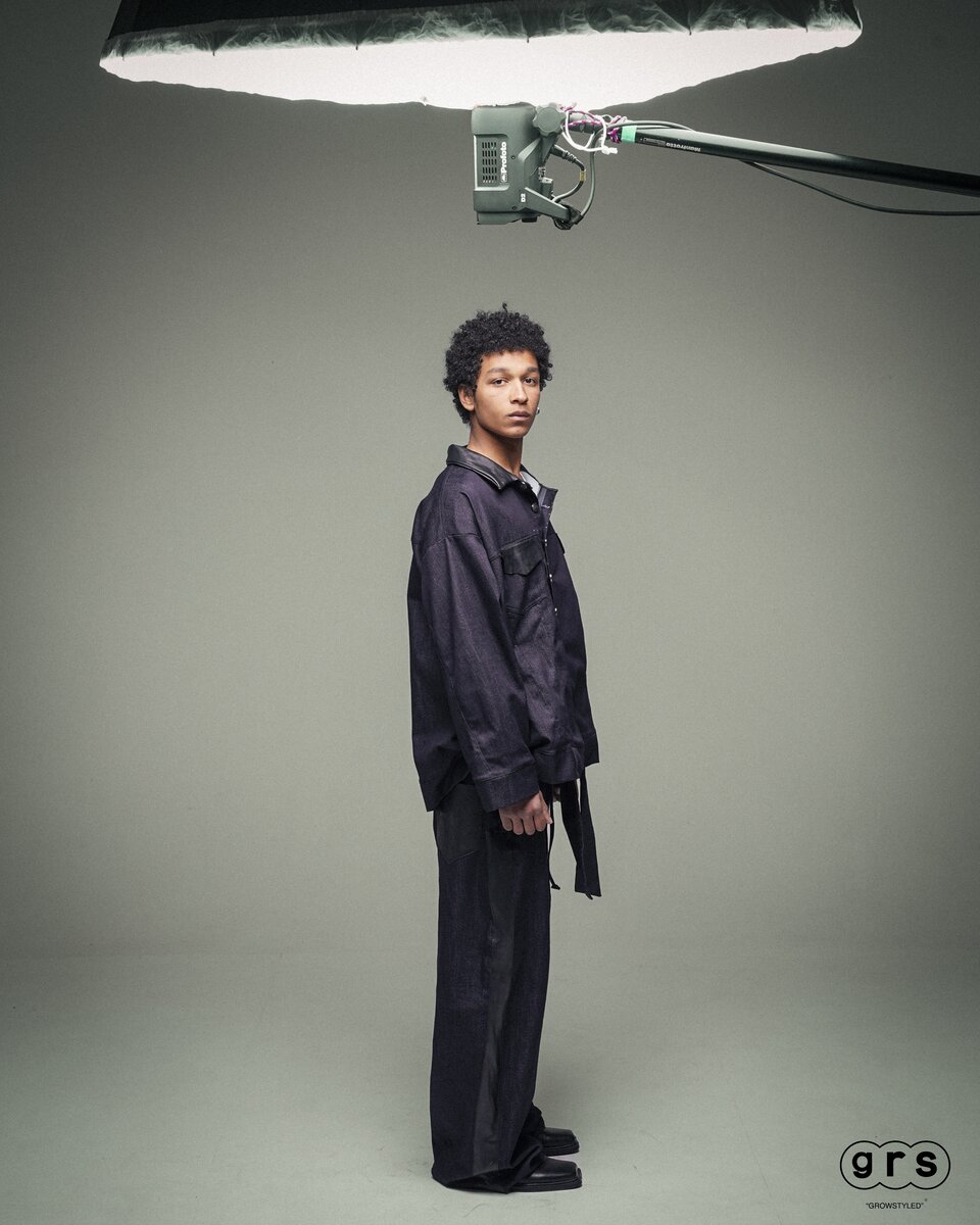 Leather-Trimmed Raw Denim Pants - image 7